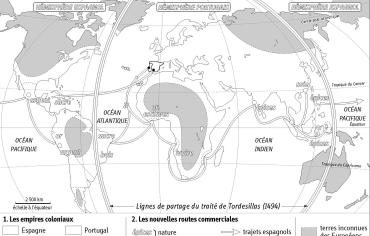 Empires coloniaux et routes commerciales vers 1550