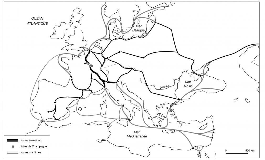 Villes et routes commerciales en Europe au XIIIe siècle